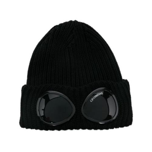 C.p. Company Svart Ull Ribbstickad Beanie Mössa Black, Herr