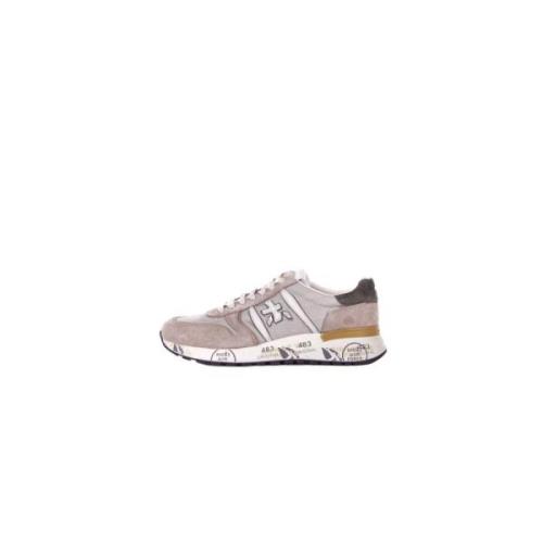 Premiata Logo Sneakers Mocka Gummisula Kanvas Beige, Herr