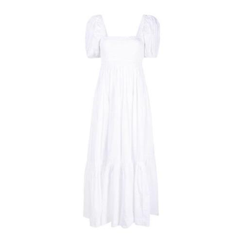 Ganni Poplin Smock Maxi Klänning White, Dam