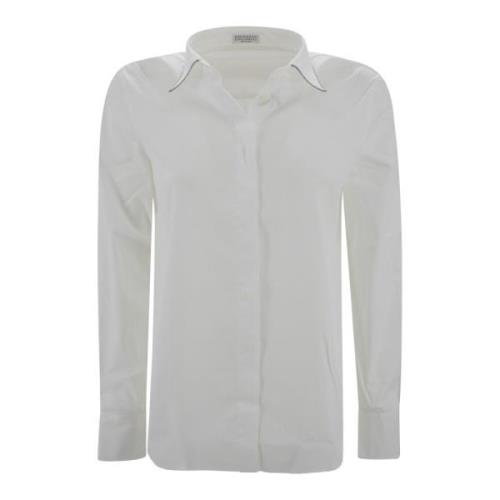 Brunello Cucinelli Vit Poplin Skjorta med Monili Detalj White, Dam