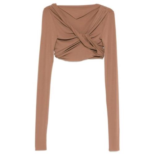 Rick Owens Jade Crop Tan Långärmad Topp Brown, Dam