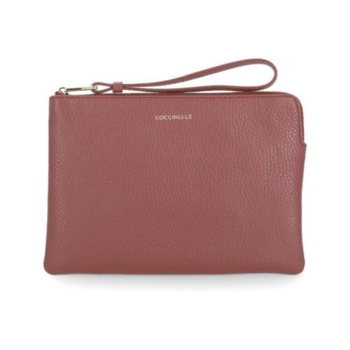 Coccinelle Bordeaux Pochette Väska i Pebble Läder Red, Dam