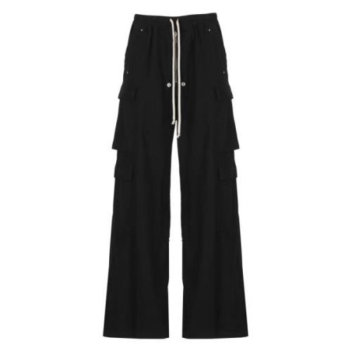 Rick Owens Svarta Cargo Byxor Elastisk Midja Dragsko Black, Herr