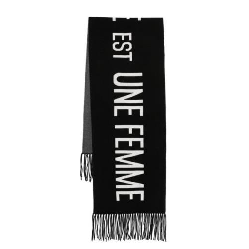 Pinko Stickad ullsjal med slogan jacquard Black, Dam