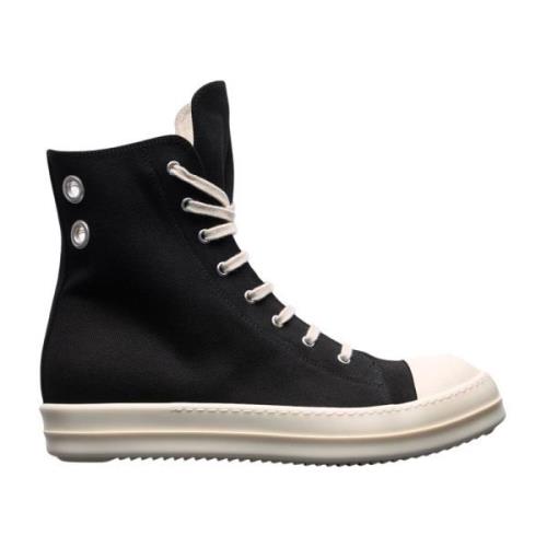 Rick Owens Twill High-Top Sneakers med Dragkedja Black, Herr