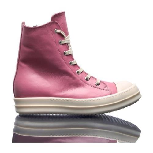 Rick Owens Läder High-Top Sneakers med Spetsdetaljer Pink, Dam