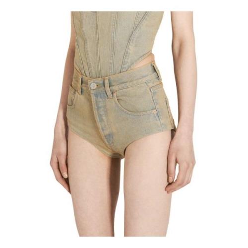 Vetements High-rise Denim Hot Shorts med Logo Patch Beige, Dam