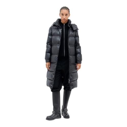 Moncler Quiltad Lång Dunjacka i Nylon Black, Dam