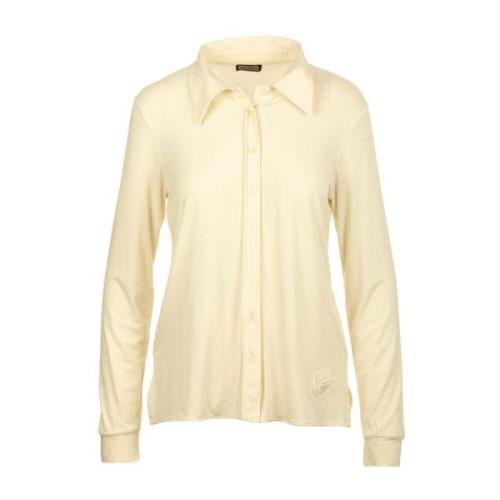 Maliparmi Broderad Jersey Slim-Fit Skjorta Beige, Dam