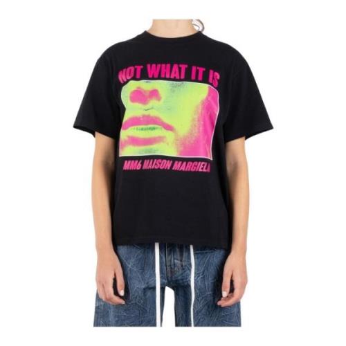 MM6 Maison Margiela Svart Bomull T-shirt med Detaljer Black, Dam