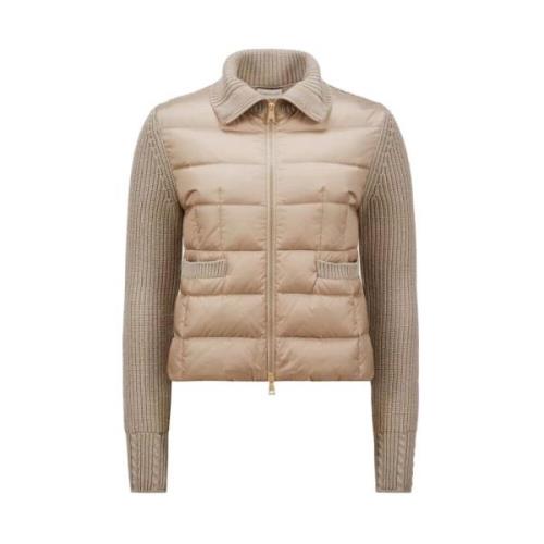 Moncler Stickad Cardigan med Dunfylld Front Beige, Dam