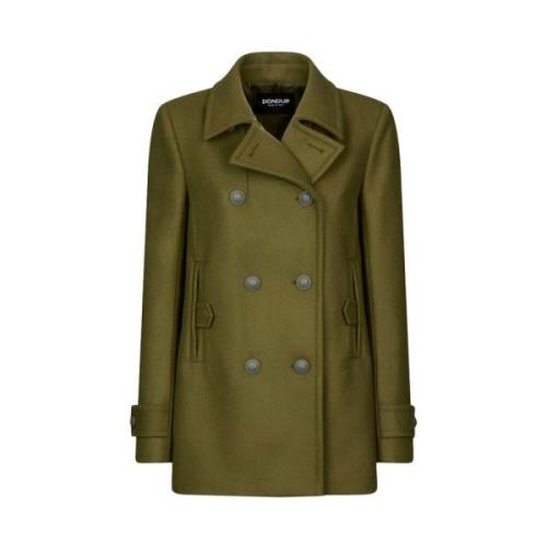 Dondup Dubbelknäppt Peacoat med Cashmere Detalj Green, Dam