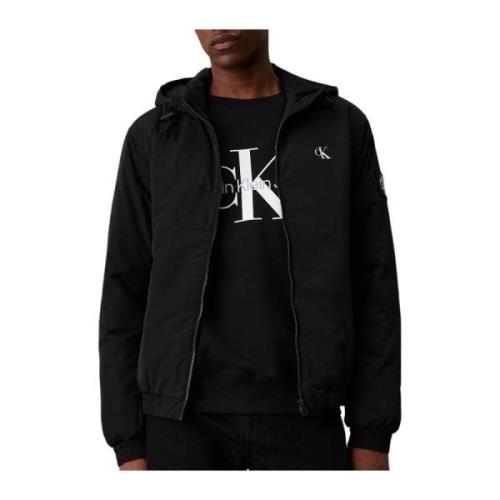 Calvin Klein Vadderad huva Harrington-jacka i svart Black, Herr