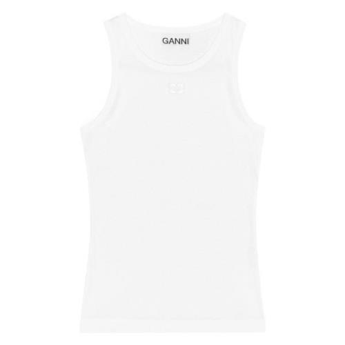 Ganni Vit Ribbad Tanktop White, Dam