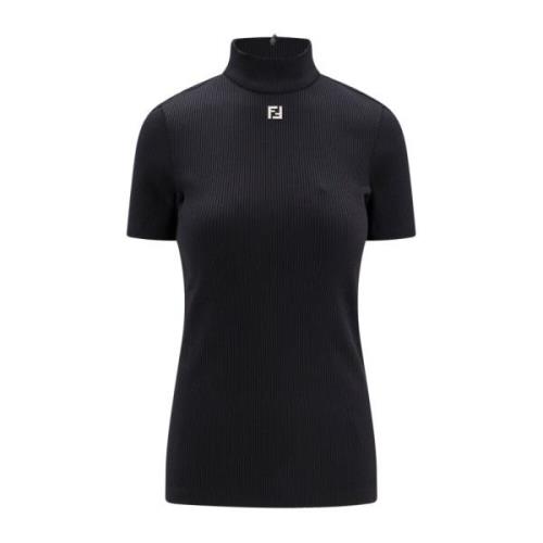 Fendi Ribbad Jersey Top med Dragkedja Black, Herr