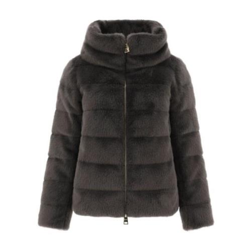 Herno Faux-Fur Hög Hals Dragkedja Kappa Gray, Dam