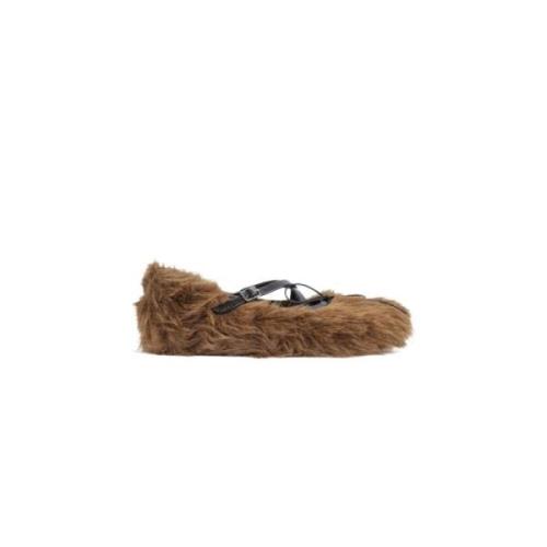 Simone Rocha Faux Fur Crossed Straps Ballerina Skor Brown, Dam