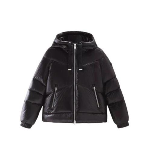 Woolrich Svart Dunjacka med Huva Black, Dam