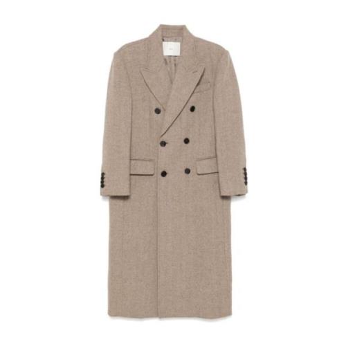 Dunst Beige Herringbone Double-Breasted Coat Beige, Dam