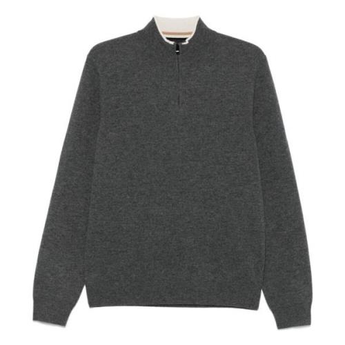 Hugo Boss Ull Half-Zip Stickat Gray, Herr