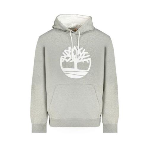 Timberland Grå Bomull Huvtröja Sweatshirt med Logotyptryck Gray, Herr