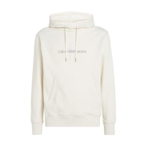 Calvin Klein Jeans Monogram Hoodie med Ribbade Kanter White, Herr