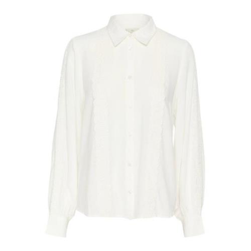 Kaffe Feminin Skjortblus med Spetsdetaljer White, Dam