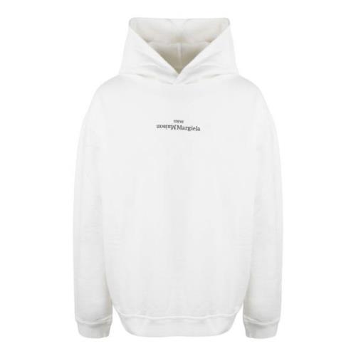 Maison Margiela Kontrasterande Logotyp Huvtröja White, Herr