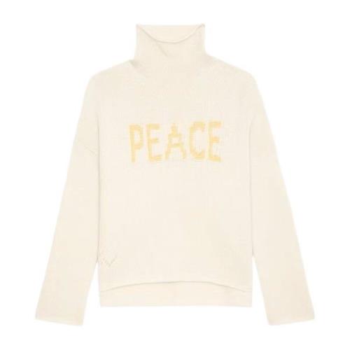 Zadig & Voltaire Gul Stickad Tröja med Peace-meddelande Beige, Dam