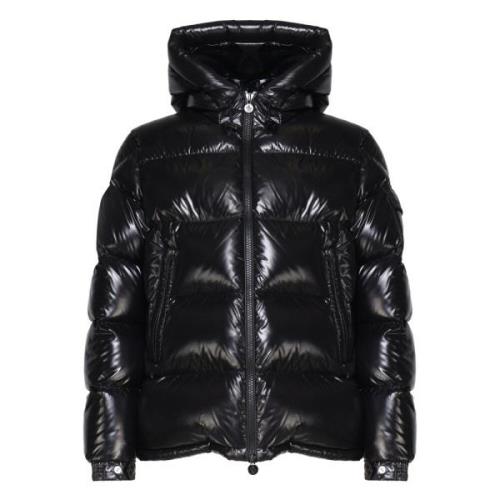 Moncler Svart Vadderad Nylonjacka med Huva Black, Herr