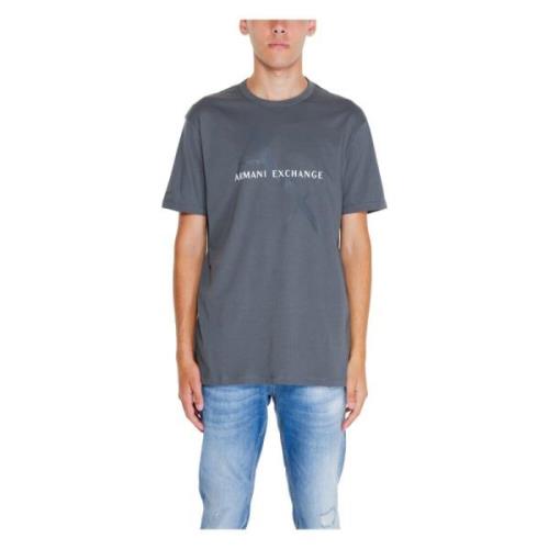 Armani Exchange Grå Print Bomull T-shirt Män Gray, Herr