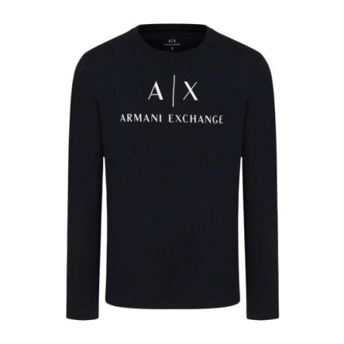 Armani Exchange Marinblå Långärmad Logot-shirt Blue, Herr