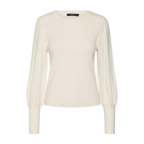 Vero Moda Puff Ls O-Neck Stickad Tröja White, Dam