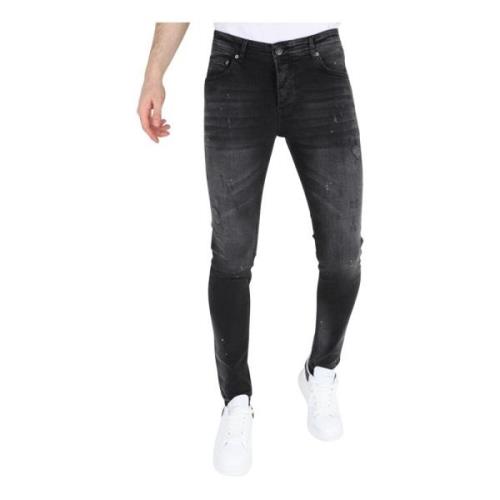 Local Fanatic Svarta Slim Fit Stretchjeans med hål för män Black, Herr