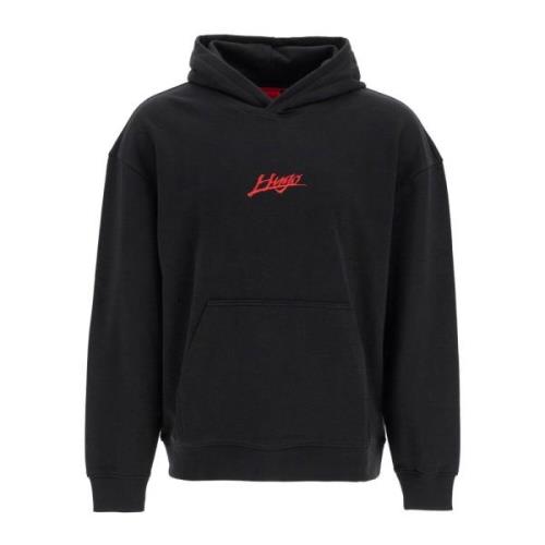 Hugo Boss Broderad Logga Hoodie med Känguruficka Black, Herr