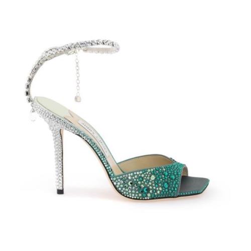 Jimmy Choo Kristallprydda Saeda 100 Sandaler Green, Dam