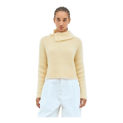 Jacquemus Marina Mohair Sweater Shawl Hals Rib Yellow, Dam