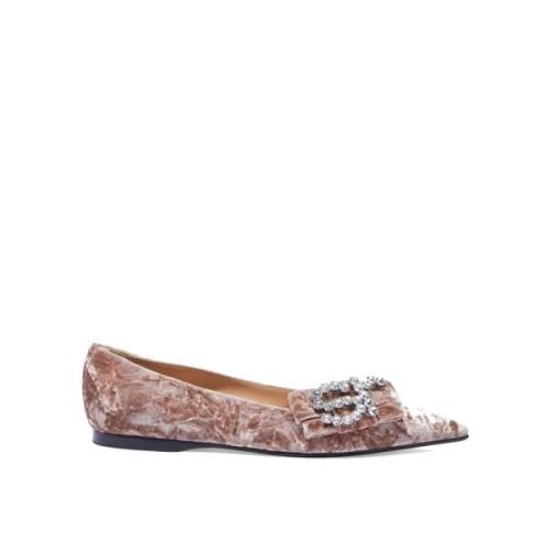 Sergio Rossi Sammet Ballerina Flats med Kristaller Brown, Dam