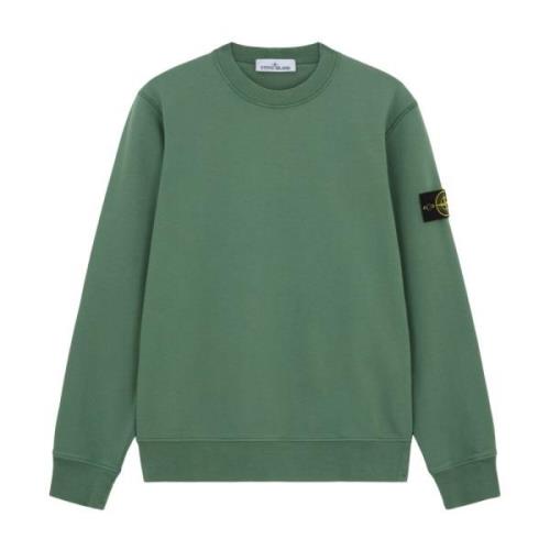 Stone Island Bomullsfleece Sweatshirt med Ribbade Detaljer Green, Herr