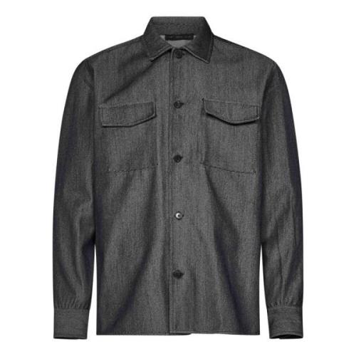 Low Brand Grå Ull Denim Overshirt med Ficklock Gray, Herr