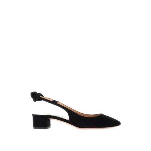 Aquazzura Suede Bow Tie Slingback Pumps Black, Dam