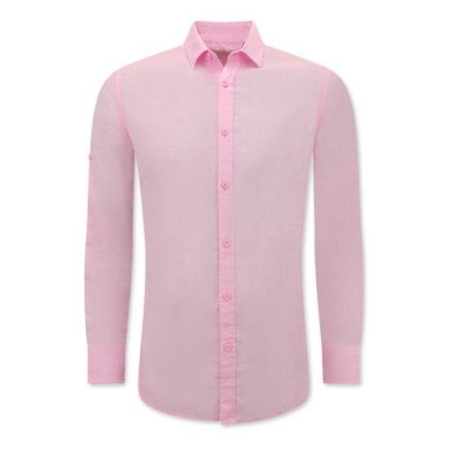 Enos Linne skjorta för män - Regular Fit - Casual Blanco Pink, Herr