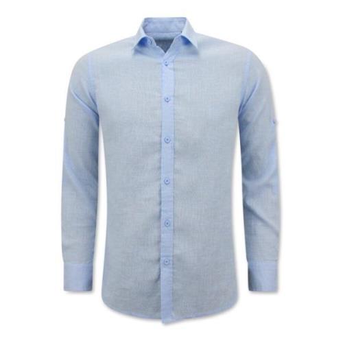 Enos Linne skjorta för män - Regular Fit - Casual Blanco Blue, Herr