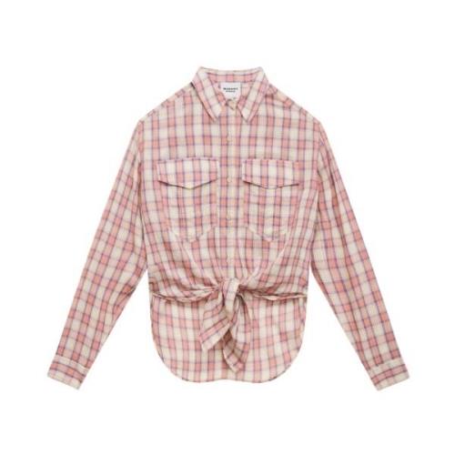 Isabel Marant Étoile Rutig Bomull Knut Skjorta Pink, Dam