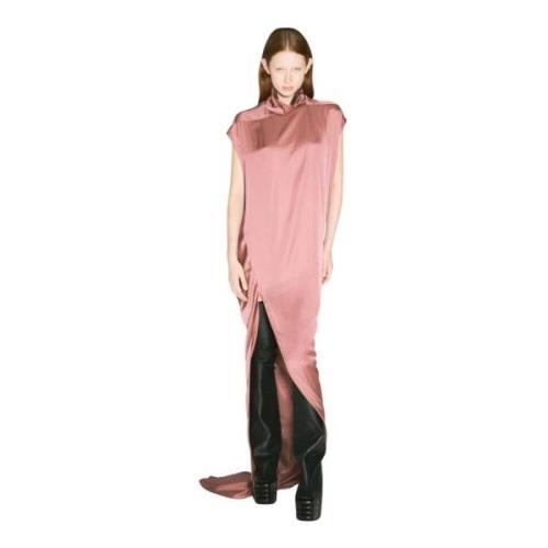 Rick Owens Sidens Maxiklänning med Draperat Panel Pink, Dam