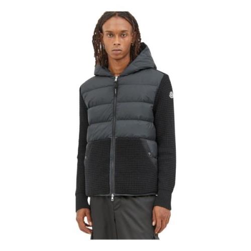 Moncler Vadderad Cardigan med Dragkedja och Huva Black, Herr