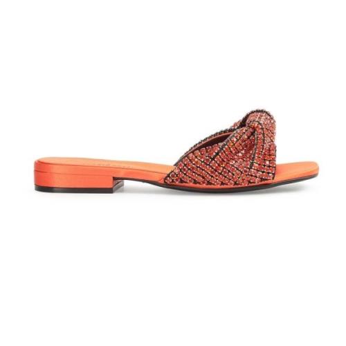 Sergio Rossi Kristall Platta Sandaler Orange, Dam