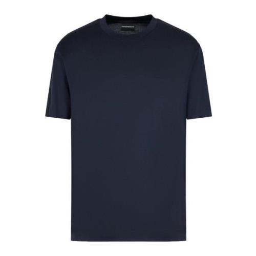 Emporio Armani Blå Jersey Tape Logo T-shirts Blue, Herr