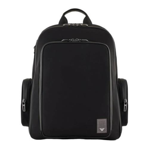 Emporio Armani Svart Nylon Patch Dragkedja Ryggsäck Black, Herr