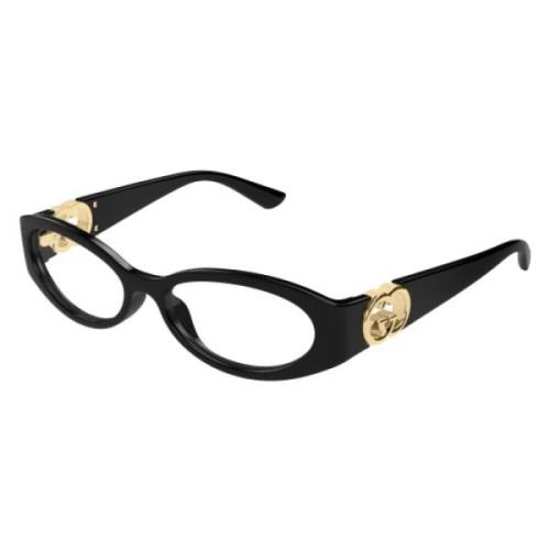 Gucci Retro Ovala Optiska Glasögon i Svart Black, Unisex